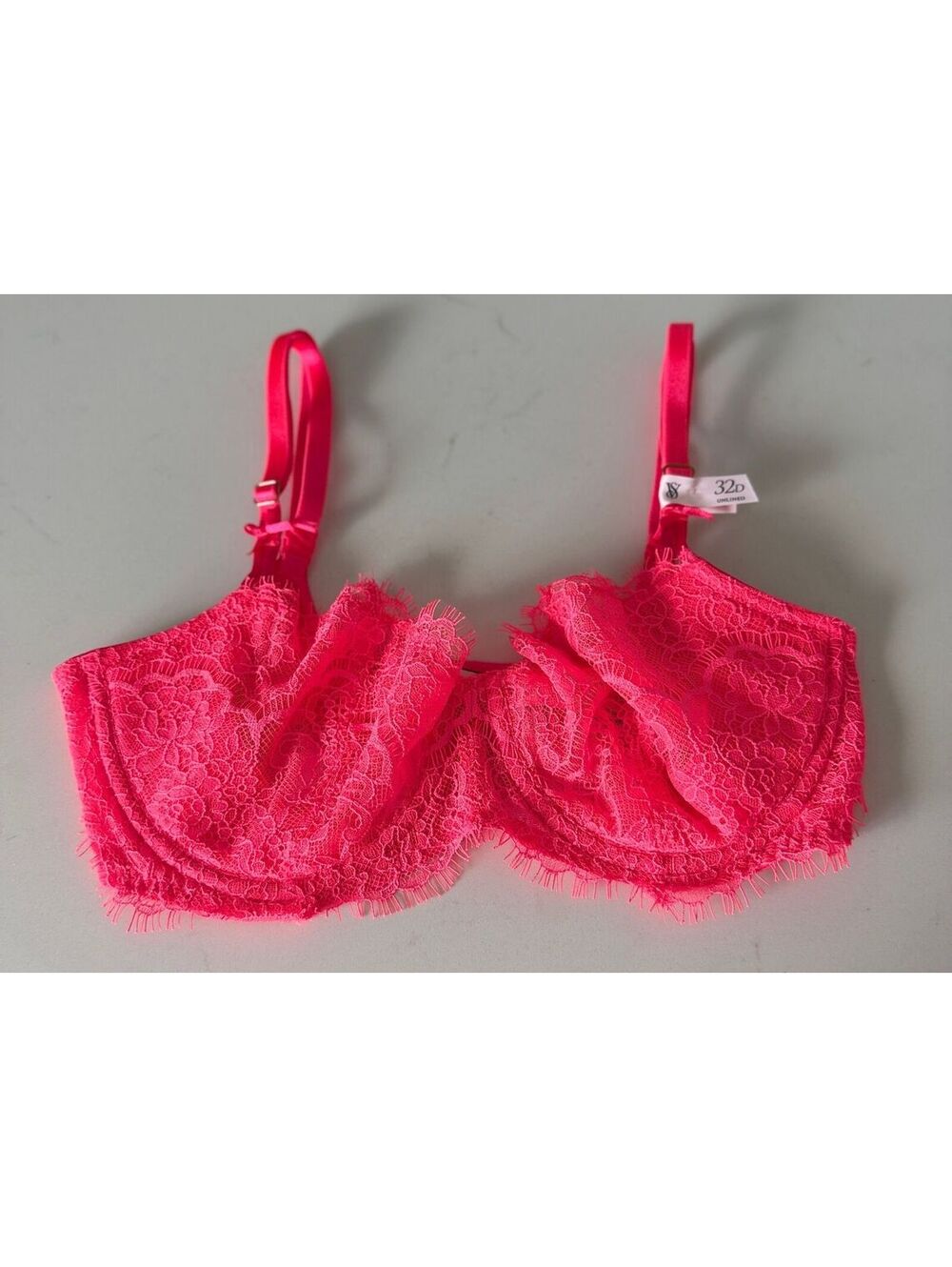 VS Dream Angels Hottie Pink Wicked Unlined Lace Balconette Bra Women Size 32D